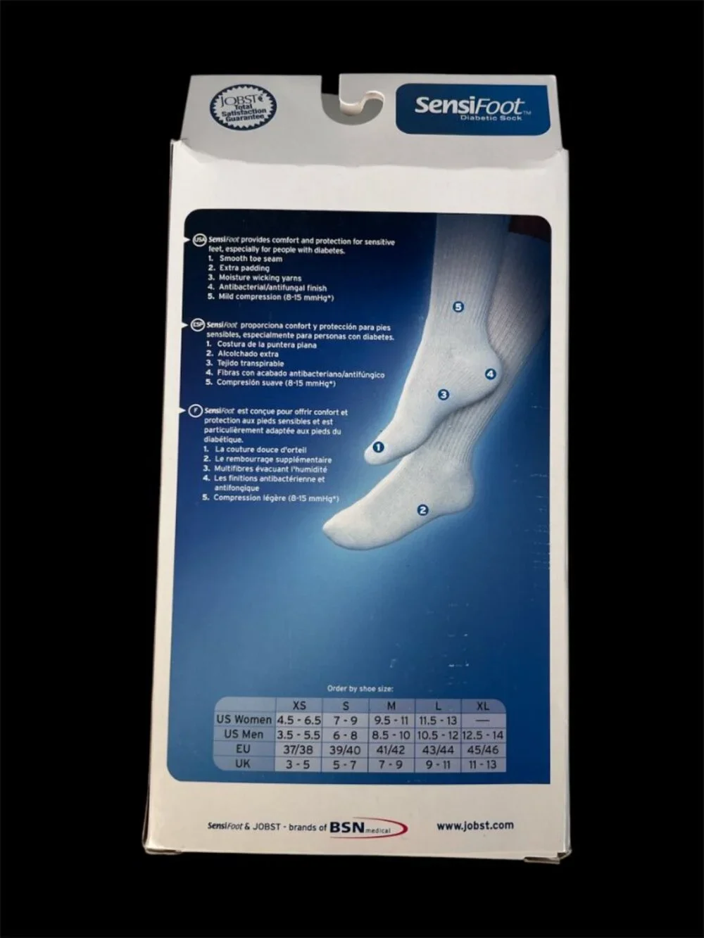 Jobst SensiFoot Diabetic Sock White Knee XL Mild Compression 8-15mmHg 110834 New